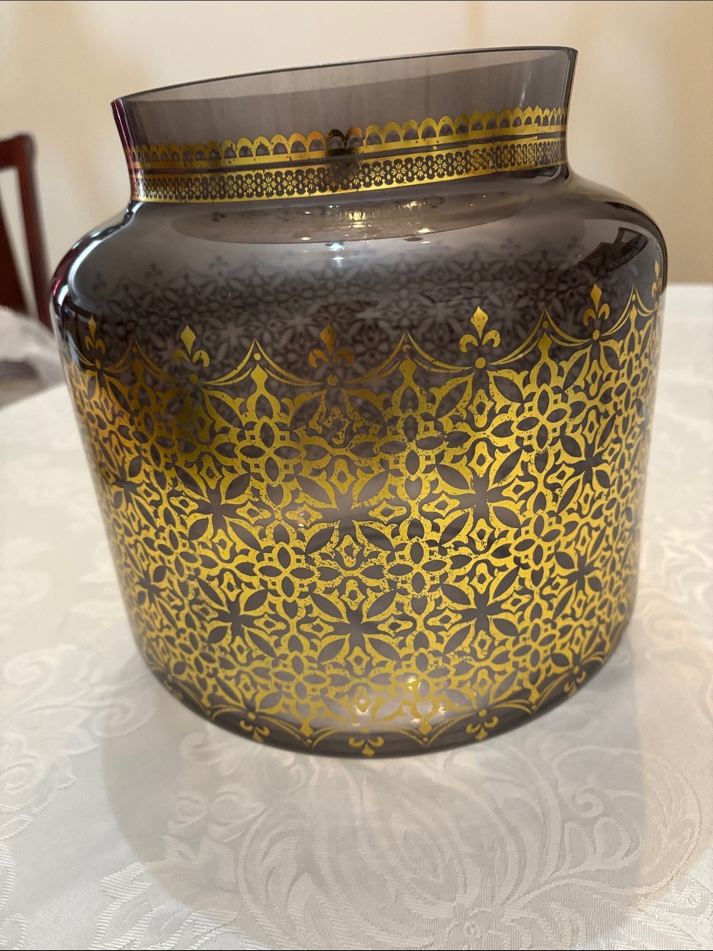Lenox Smoky Gray Glass Vase with Gold Filigree